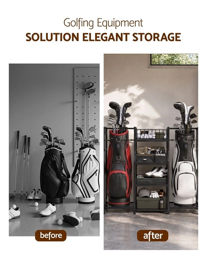 Everfit Golf Bag Storage Golfing Equipment Rack Holds 2 Bags 16 Clubs image 5