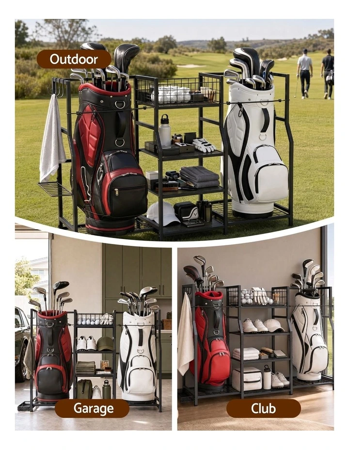 Everfit Golf Bag Storage Golfing Equipment Rack Holds 2 Bags 16 Clubs image 6