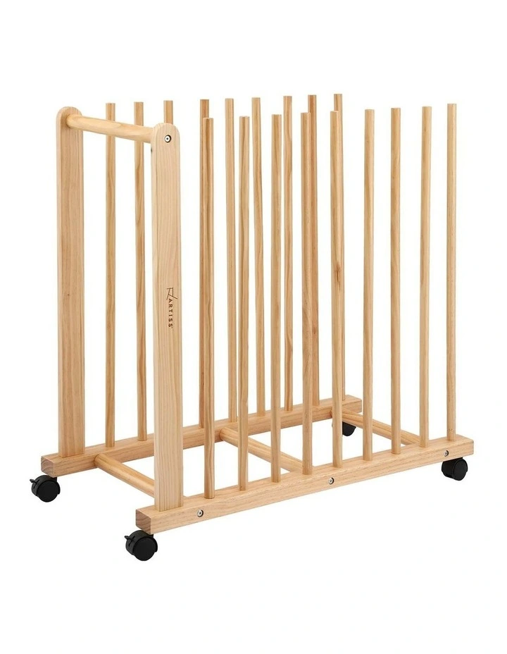 Artiss Art Drying and Storage Rack Solid Wood Adjustable Slots with Caster Wheels image 1