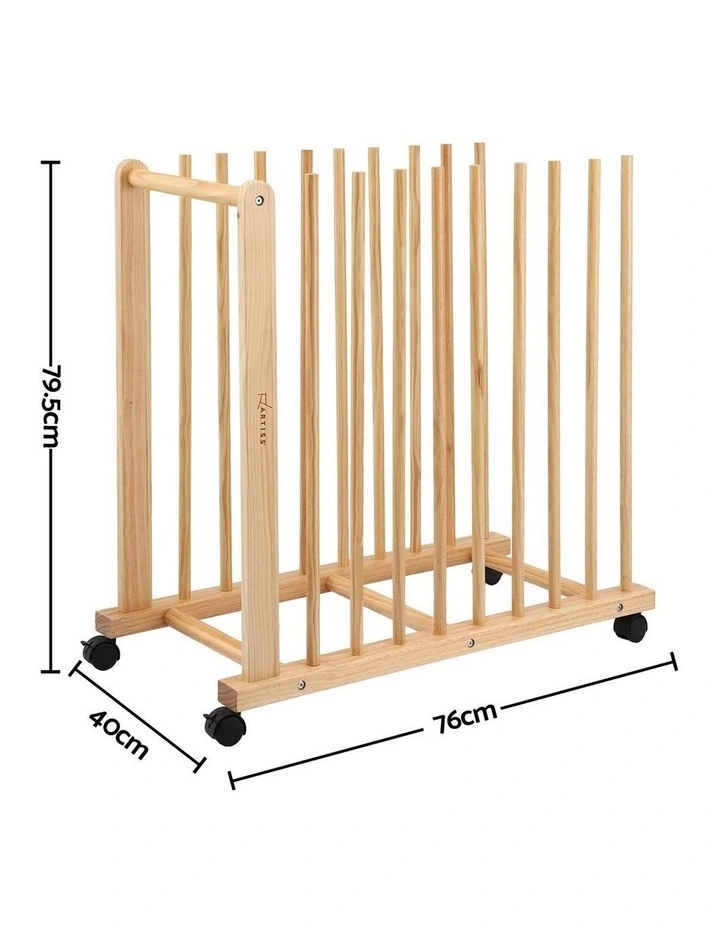 Artiss Art Drying and Storage Rack Solid Wood Adjustable Slots with Caster Wheels image 2