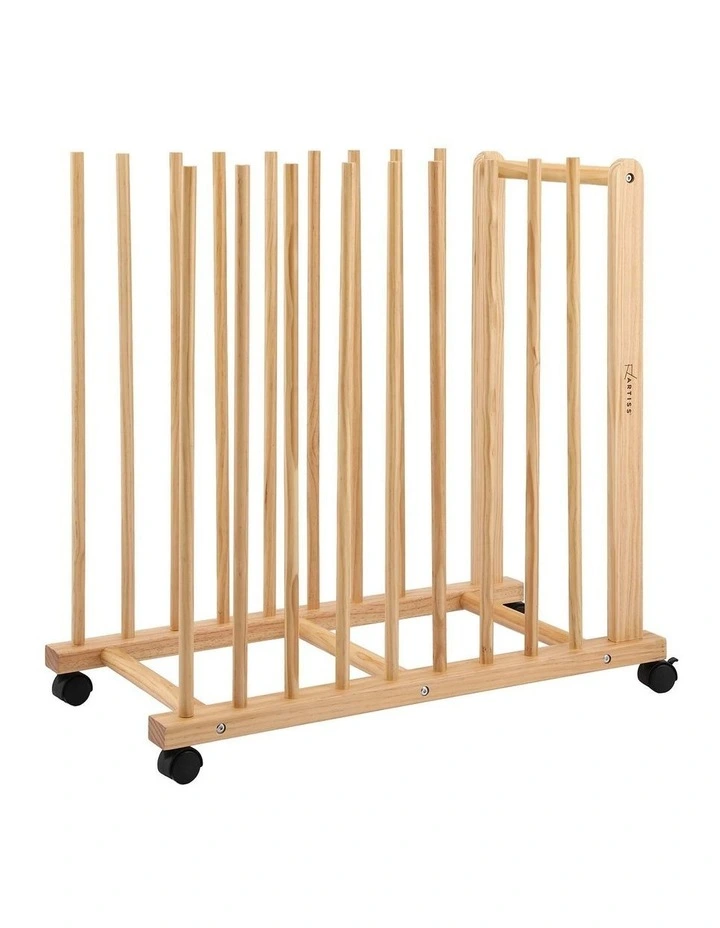 Artiss Art Drying and Storage Rack Solid Wood Adjustable Slots with Caster Wheels image 3