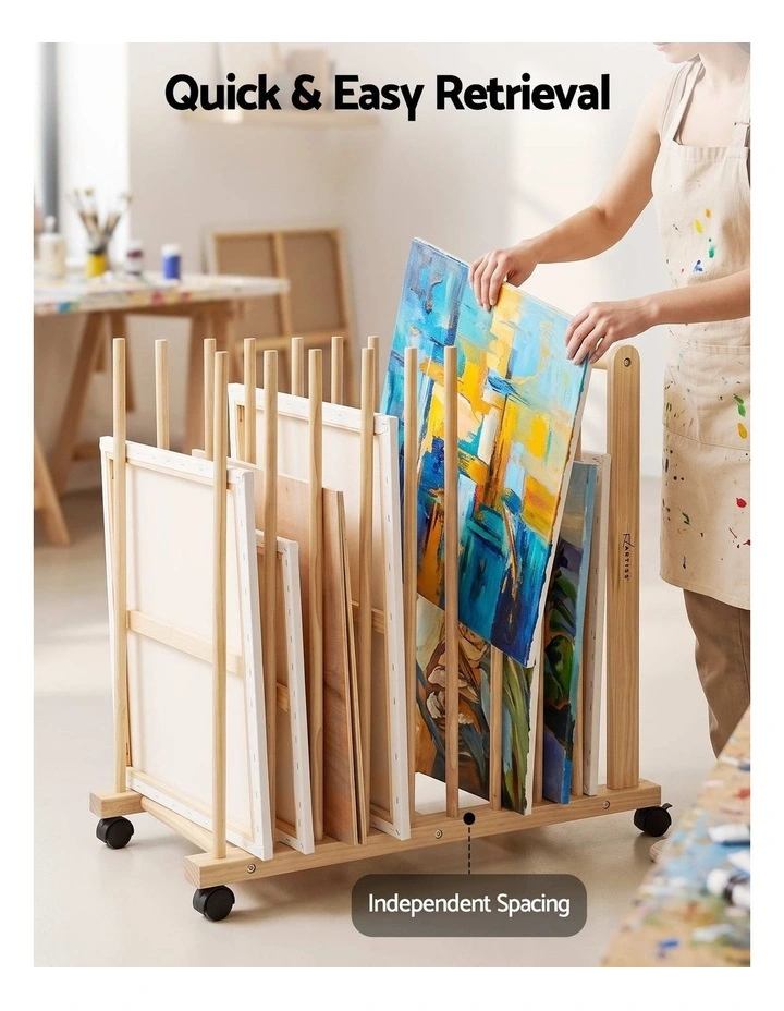 Artiss Art Drying and Storage Rack Solid Wood Adjustable Slots with Caster Wheels image 6