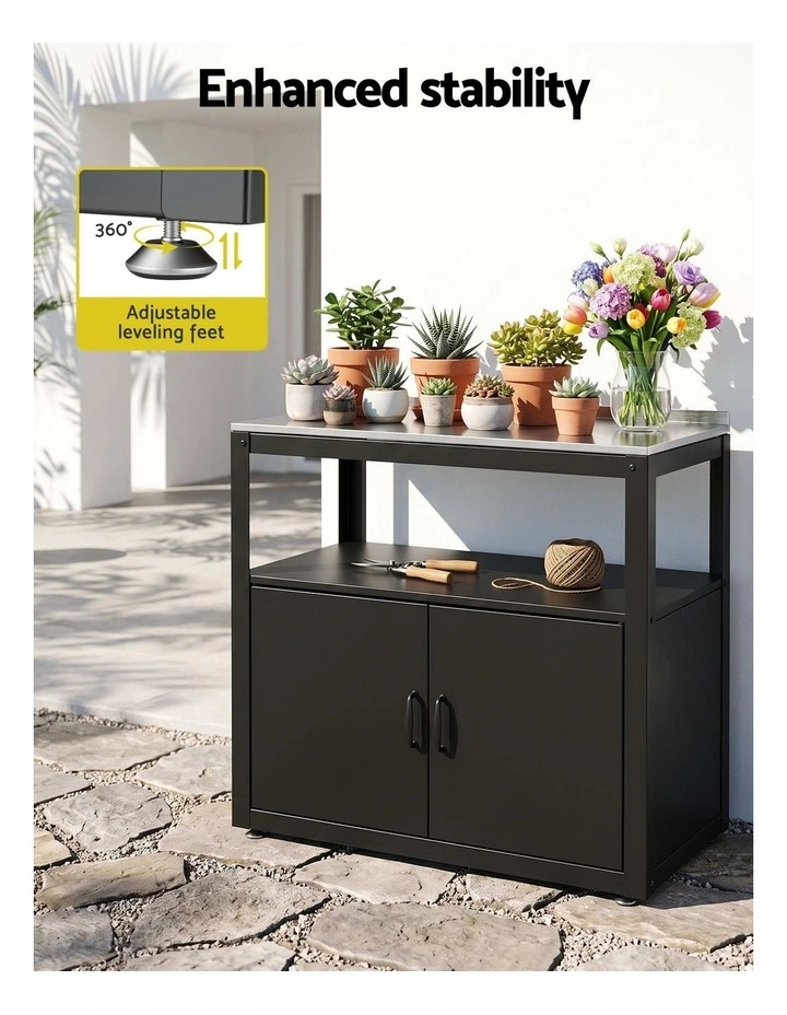 Gardeon Outdoor Storage Cabinet Garden Potting Bench Stainless Steel Table Top Black image 6