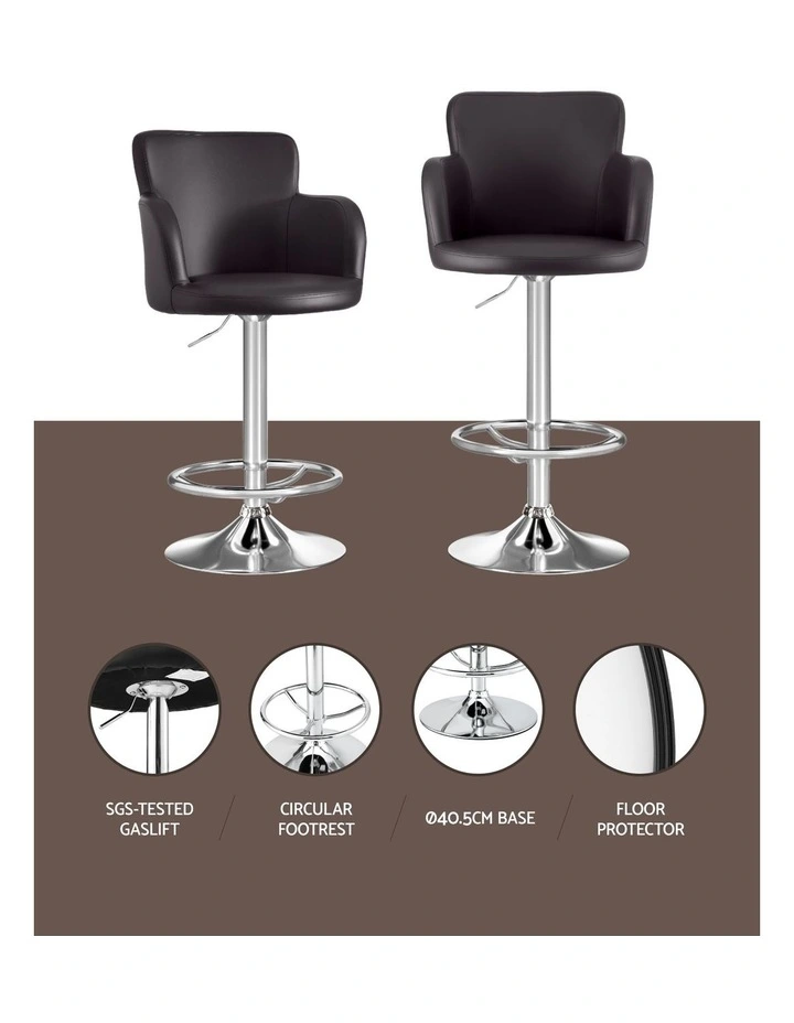 Artiss 3x Bar Stools Counter Chairs Swivel Adjustable Tub PU Leather Brown image 3