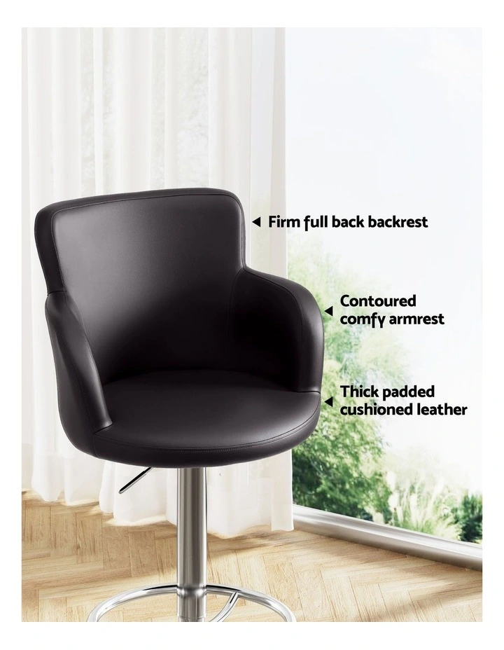 Artiss 3x Bar Stools Counter Chairs Swivel Adjustable Tub PU Leather Brown image 4