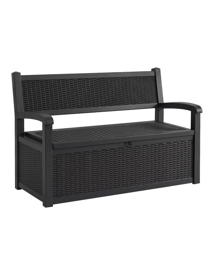 Gardeon Outdoor Storage Box Bench 254L Resin Armset Backrest Lockable Black image 1