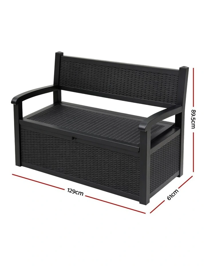 Gardeon Outdoor Storage Box Bench 254L Resin Armset Backrest Lockable Black image 2
