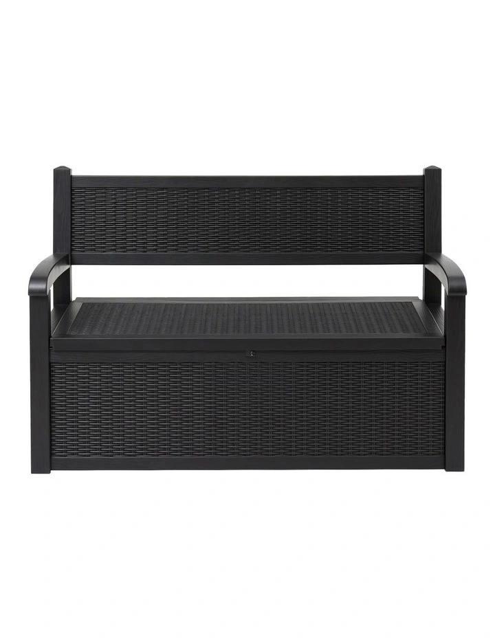 Gardeon Outdoor Storage Box Bench 254L Resin Armset Backrest Lockable Black image 3