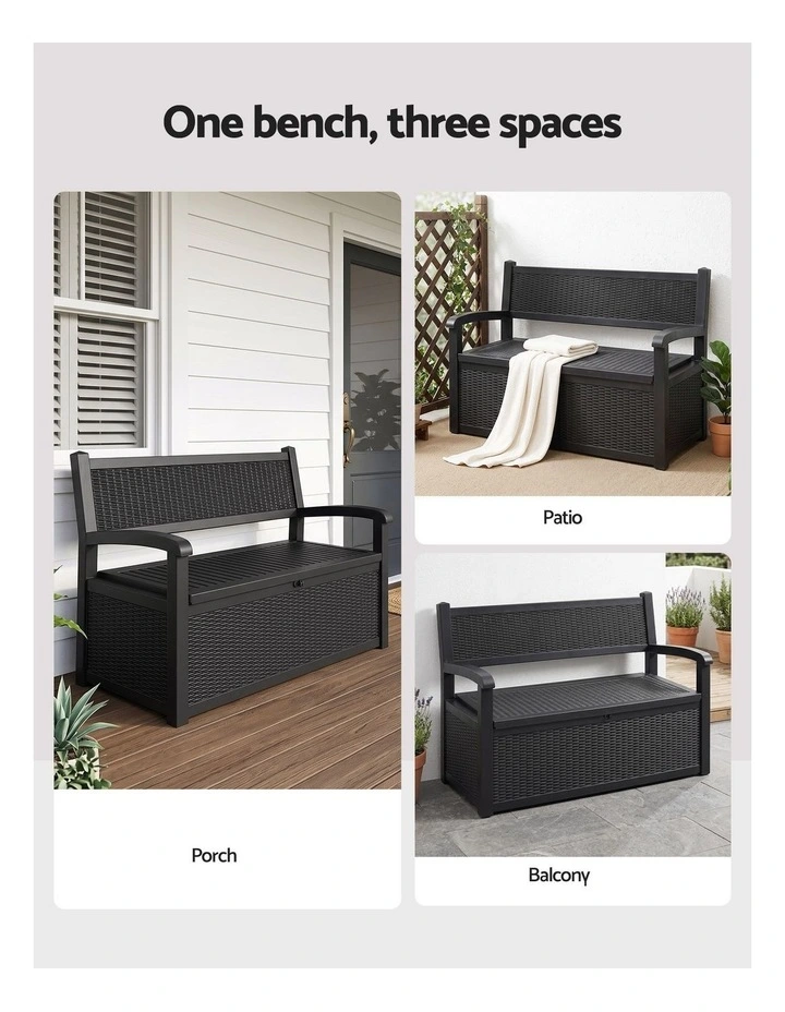 Gardeon Outdoor Storage Box Bench 254L Resin Armset Backrest Lockable Black image 6