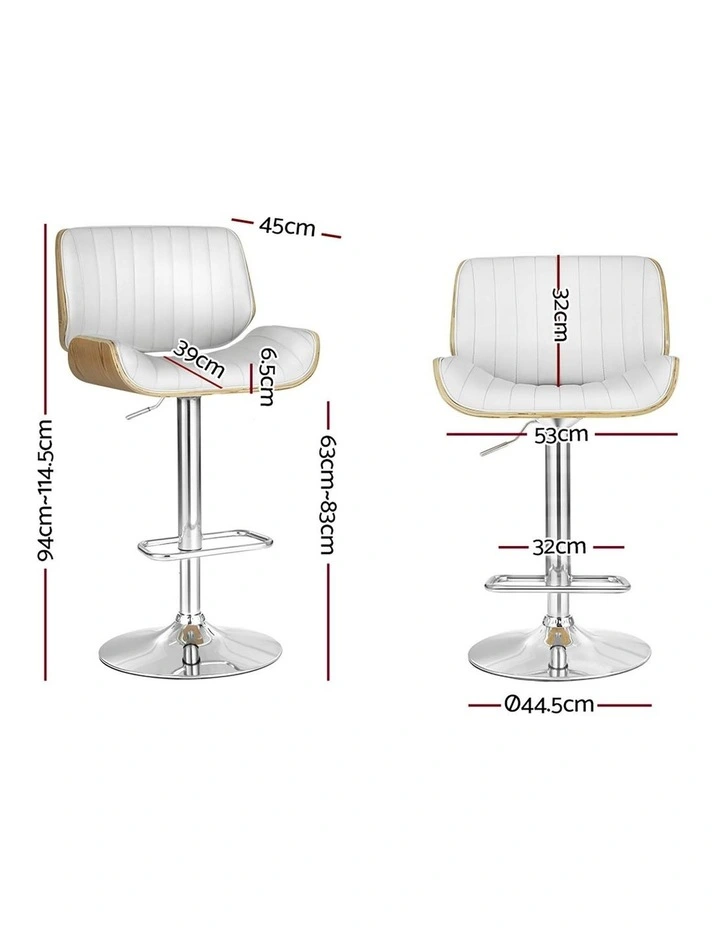 Artiss 3x Bar Stools Counter Chairs Adjustable Swivel PU Leather Galina White image 2