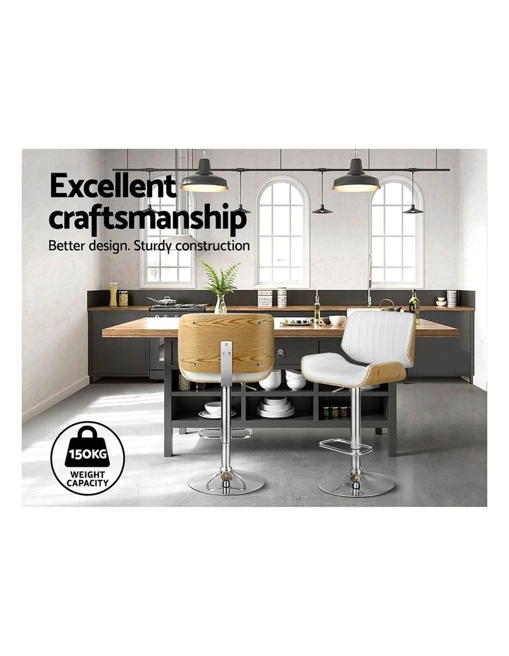 Artiss 3x Bar Stools Counter Chairs Adjustable Swivel PU Leather Galina White image 3