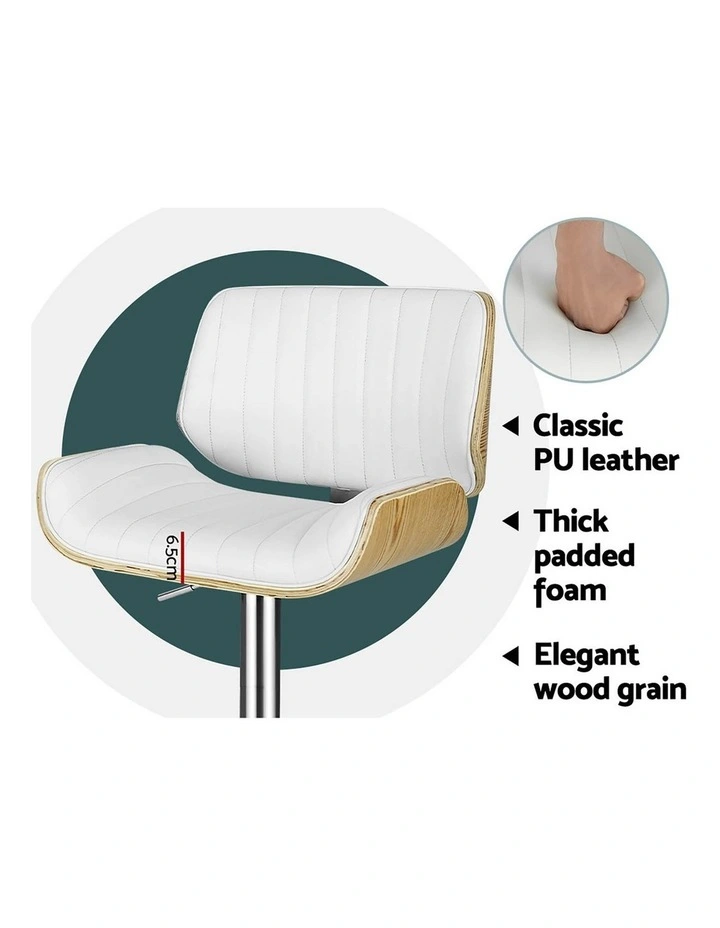 Artiss 3x Bar Stools Counter Chairs Adjustable Swivel PU Leather Galina White image 5