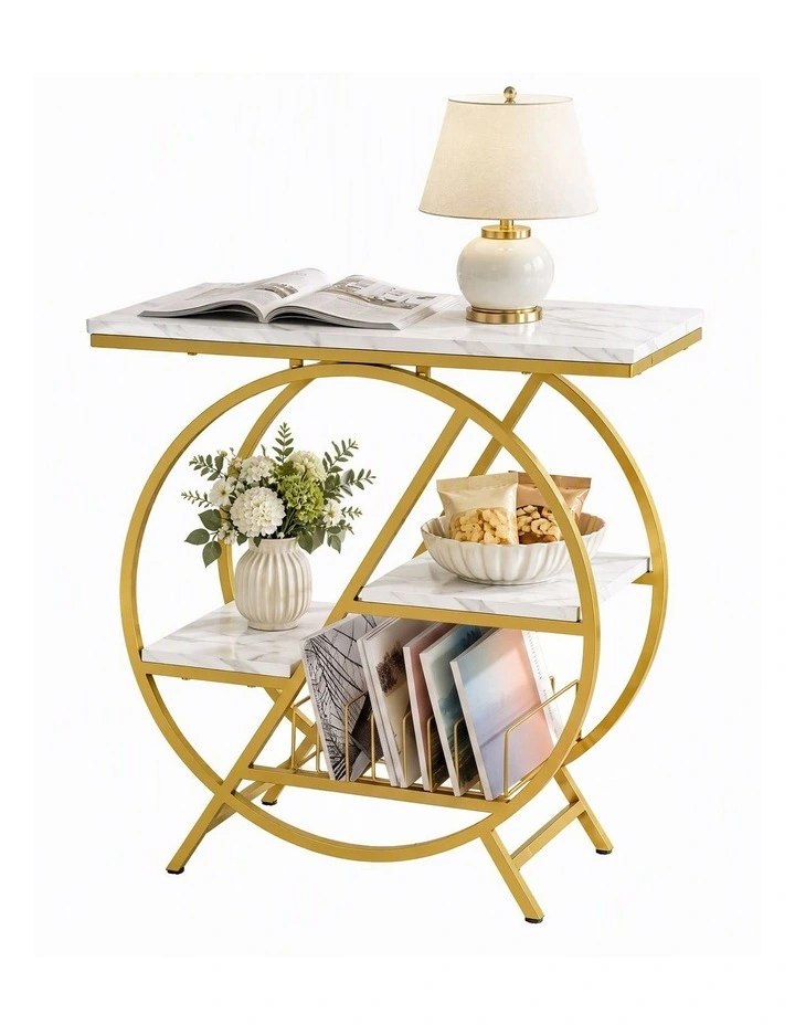Side Table in White & Gold image 1