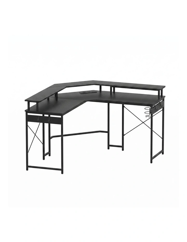 Artiss L-Shape Gaming Desk Computer Desks RGB LED Power Outlet 130cm Black image 3