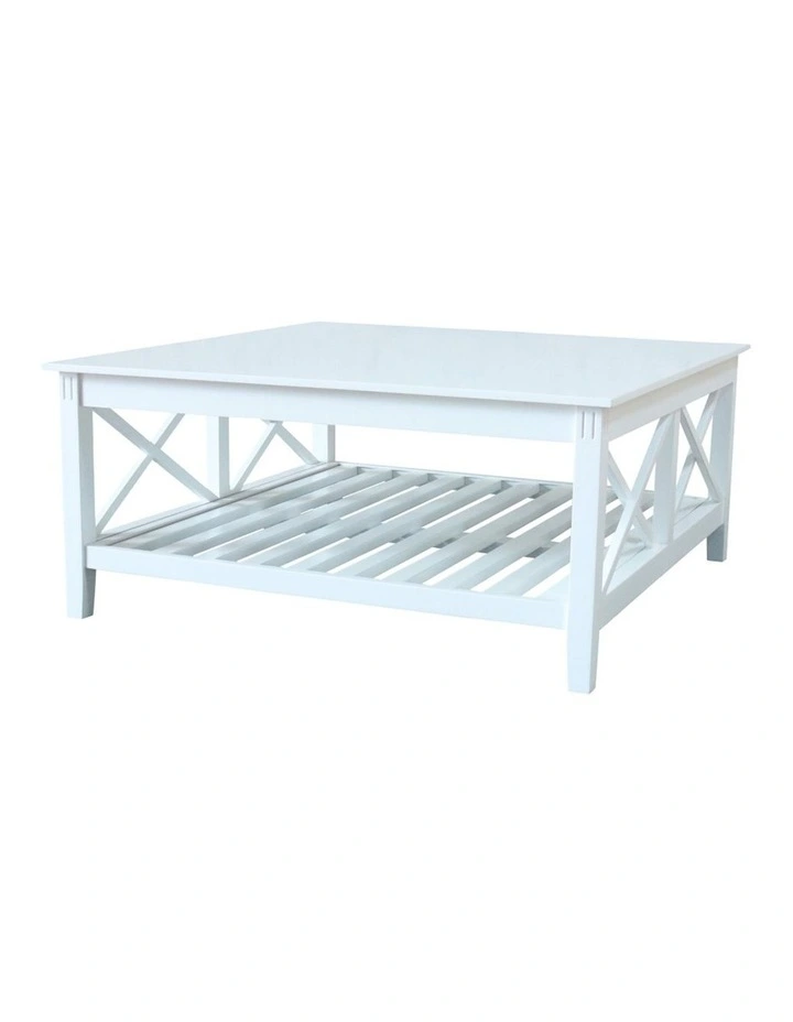 Devon Coffee Table with Shelf 100x100cm White image 1