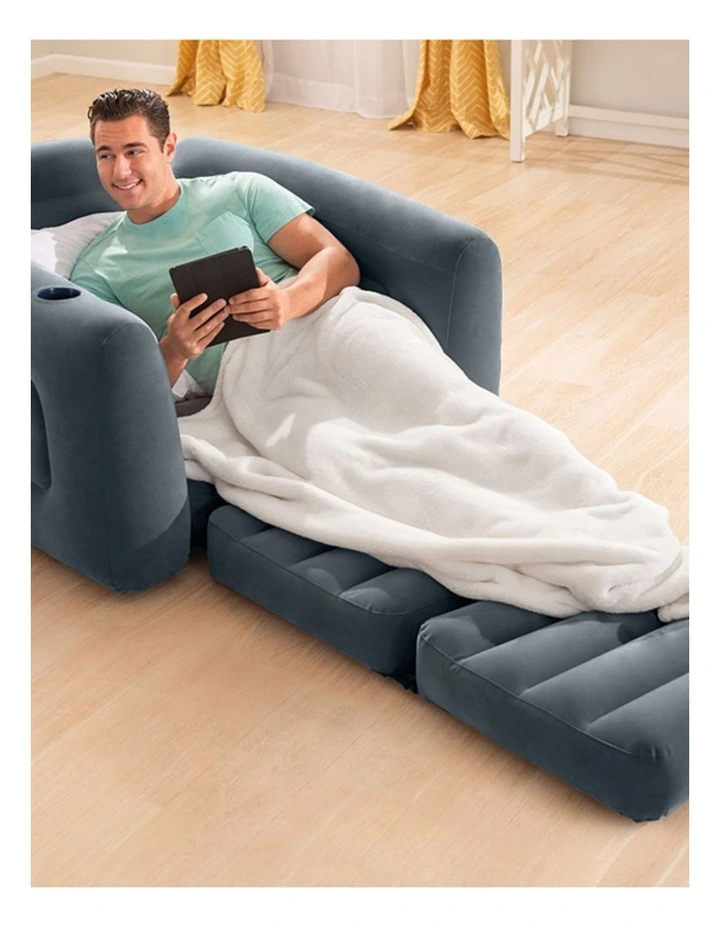Intex Pull-Out Inflatable Chair Bed Charcoal Grey With Plush Surface image 4