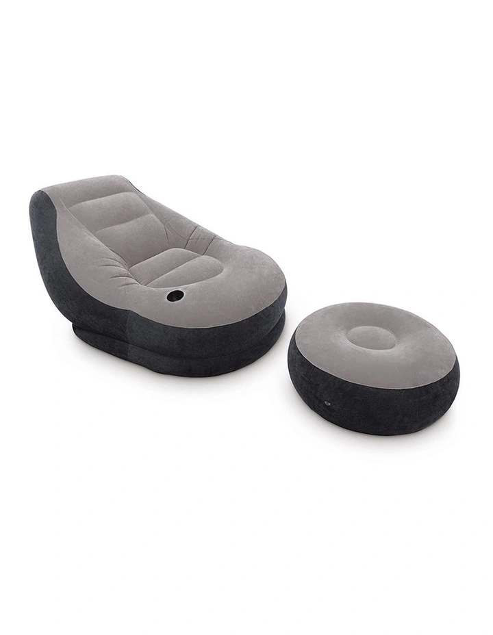 Intex Ultra Lounge Inflatable Chair With Ottoman Grey Black Comfortable image 1
