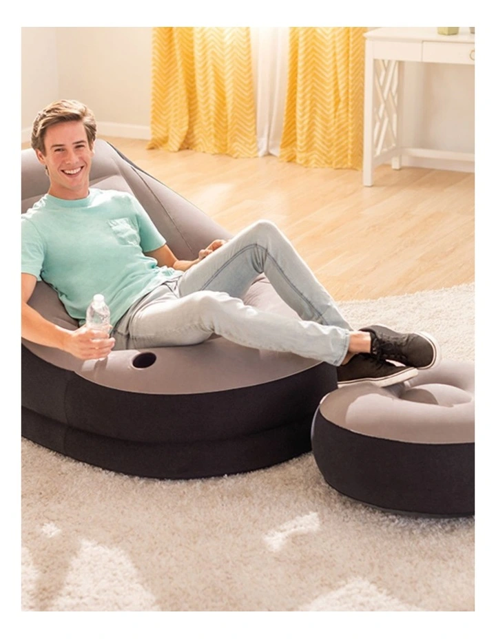 Intex Ultra Lounge Inflatable Chair With Ottoman Grey Black Comfortable image 2