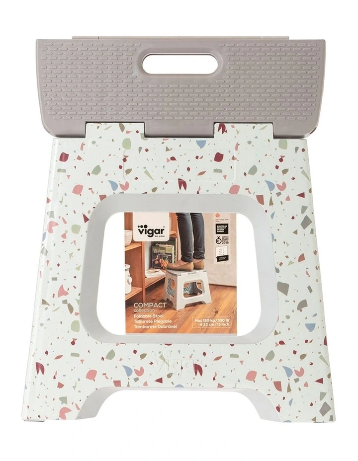 Vigar Compact Foldable Plastic Step Stool Non Slip 32cm Terrazzo In Body image 2