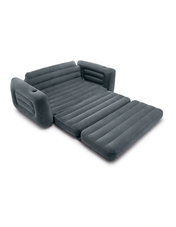 Intex Inflatable Sofa Pull-Out Bed Charcoal Grey Velvety Surface image 2