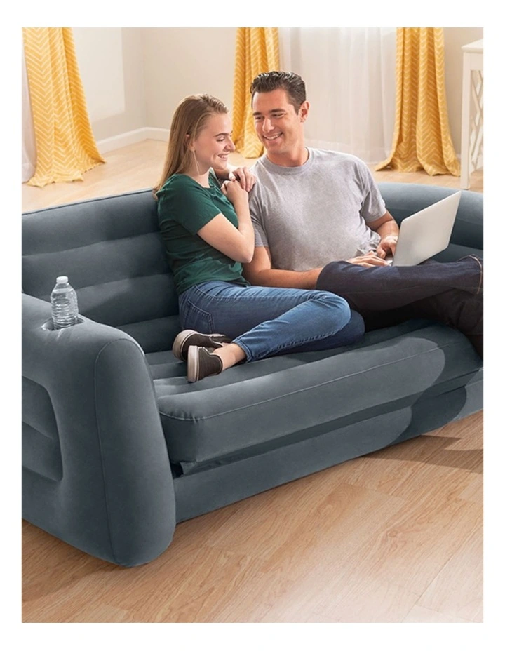 Intex Inflatable Sofa Pull-Out Bed Charcoal Grey Velvety Surface image 3