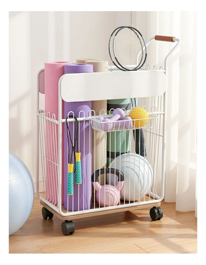 Mobile Yoga Mat Storage Rack in White image 3