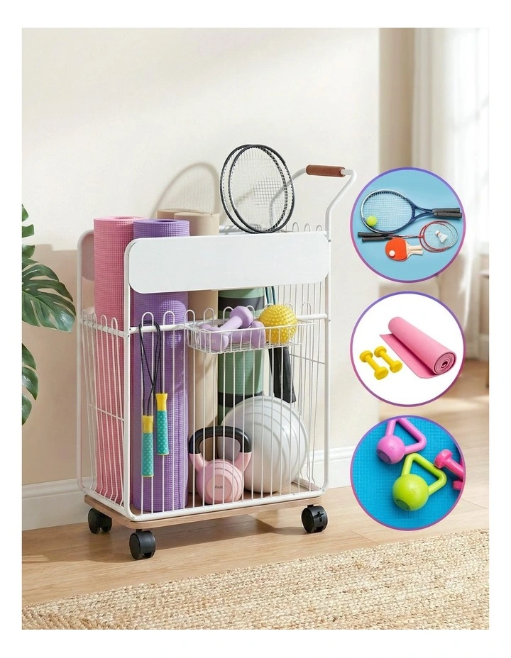 Mobile Yoga Mat Storage Rack in White image 5