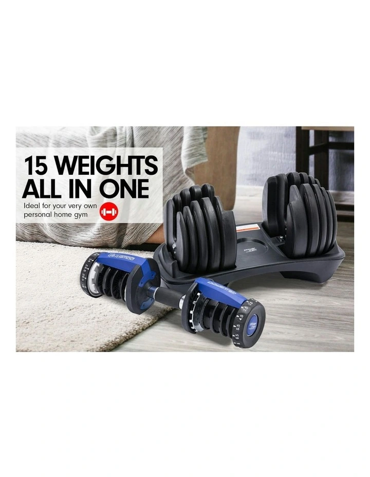 Powertrain 48kg Adjustable Dumbbell Set Home Gym Exercise Equipment Weights Blue image 2