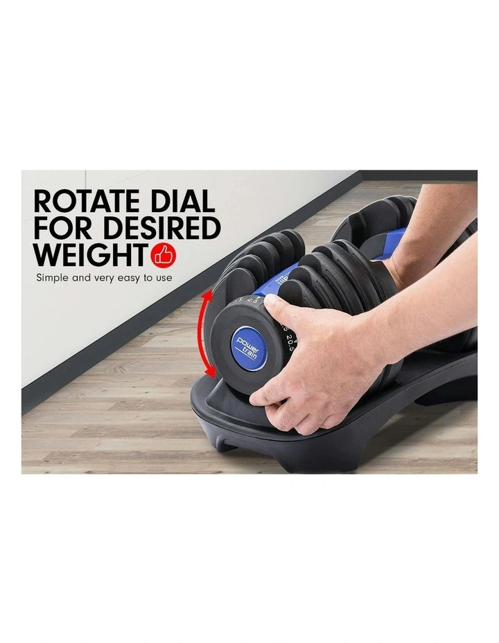 Powertrain 48kg Adjustable Dumbbell Set Home Gym Exercise Equipment Weights Blue image 3