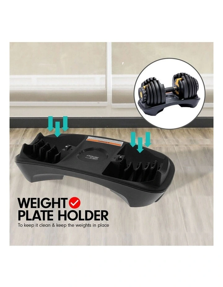 2x Powertrain 24kg Gold Adjustable Dumbbells w/ Stand and 10437 Bench image 7