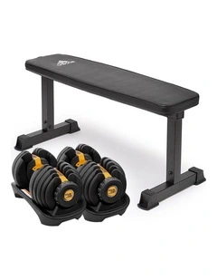2x Powertrain 24kg Gold Adjustable Dumbbell Gym w/ 10437 Adidas Bench