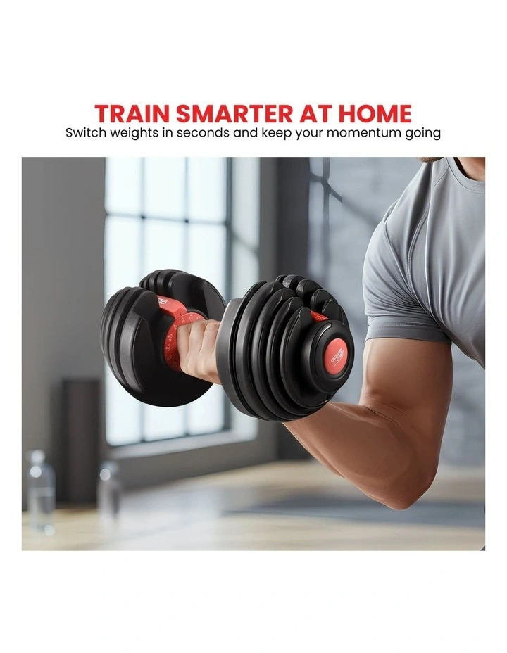 Powertrain 24kg Adjustable Dumbbells 15-in-1 Home Gym Weights  Red image 6
