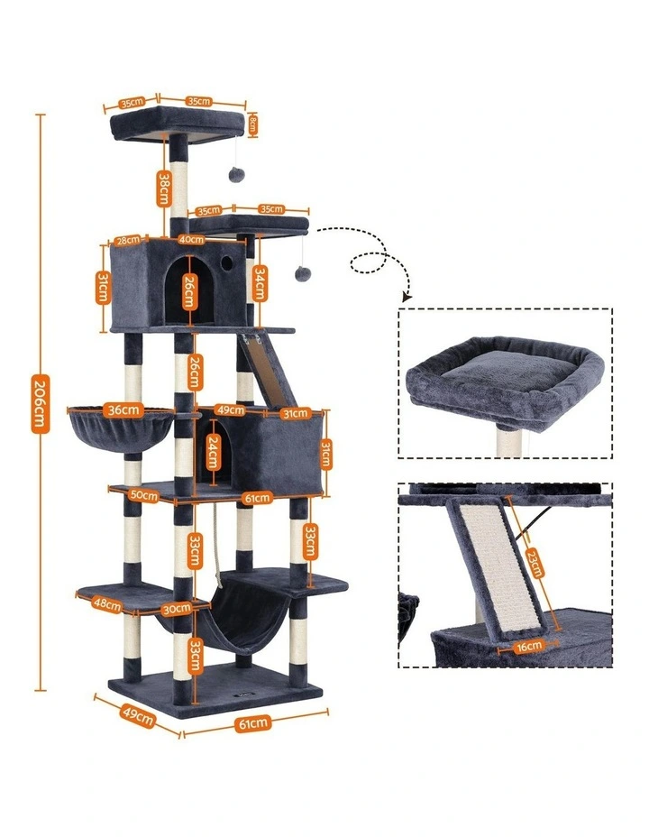 Cat Tree Tower 206cm in Grey image 4