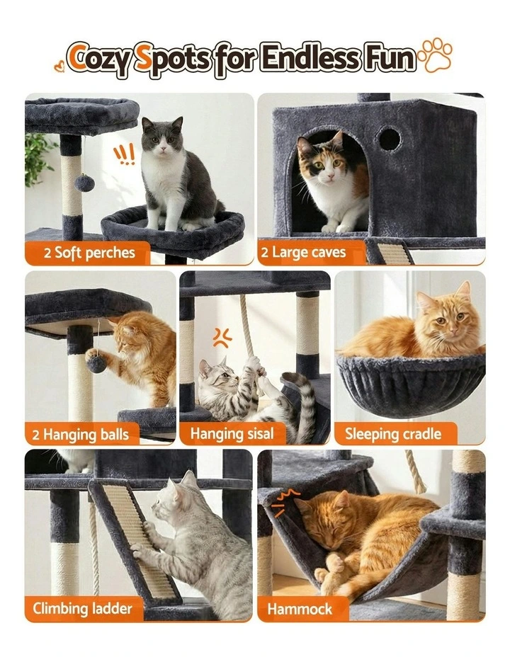 Cat Tree Tower 206cm in Grey image 7