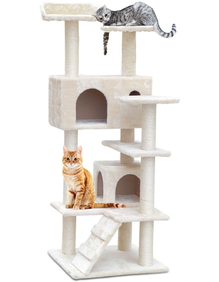 Wood Tower Scratching Cat Tree House 134cm in Beige image 1