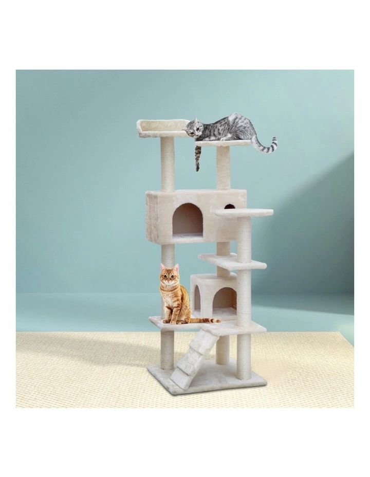 Wood Tower Scratching Cat Tree House 134cm in Beige image 3