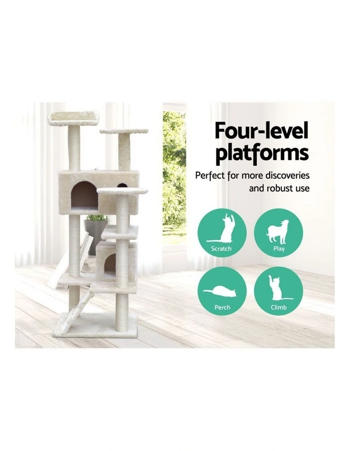 Wood Tower Scratching Cat Tree House 134cm in Beige image 4