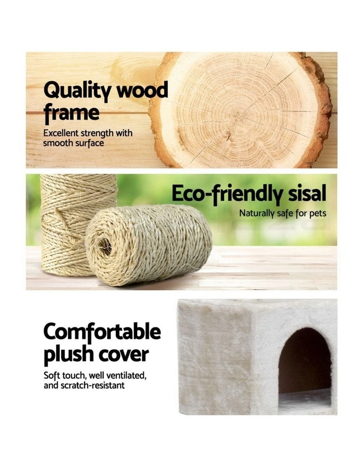 Wood Tower Scratching Cat Tree House 134cm in Beige image 5