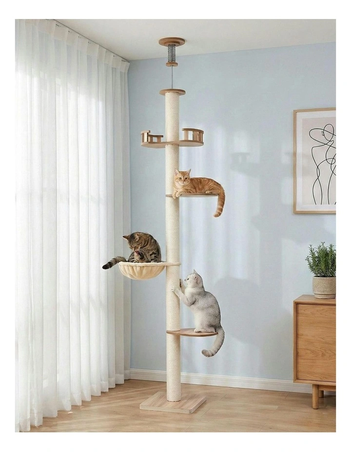 Tower Floor To Ceiling Scratching Cat Tree 270cm in Beige image 3