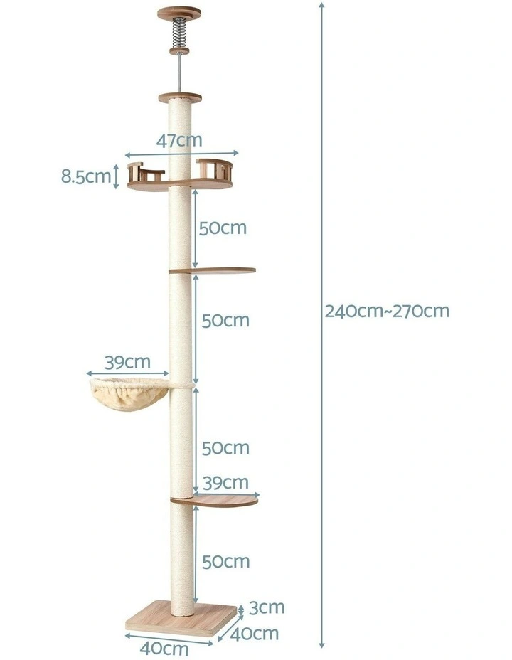Tower Floor To Ceiling Scratching Cat Tree 270cm in Beige image 4