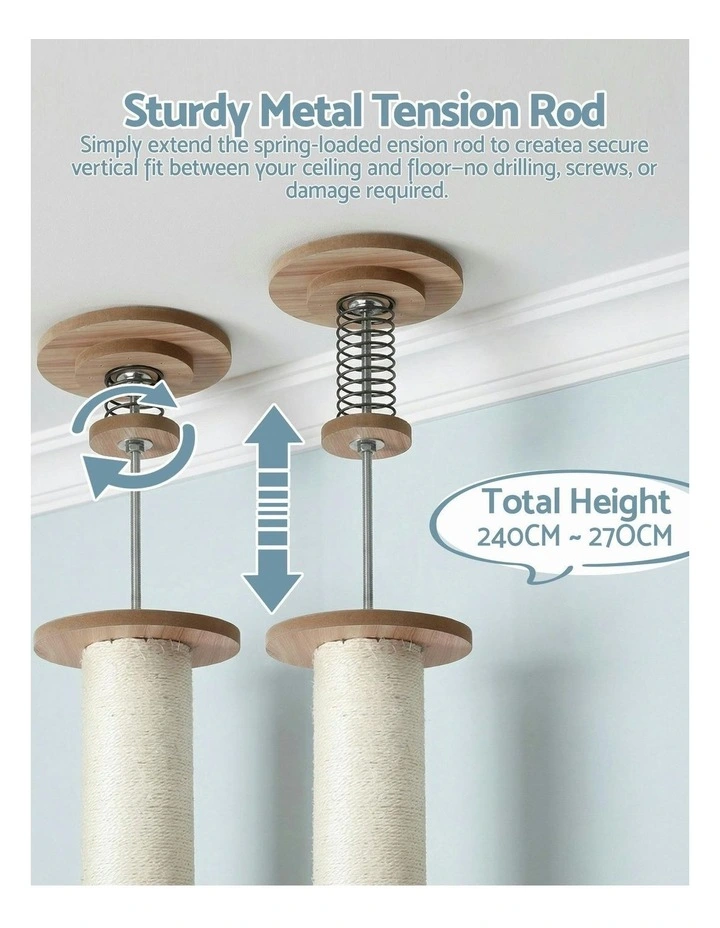 Tower Floor To Ceiling Scratching Cat Tree 270cm in Beige image 7