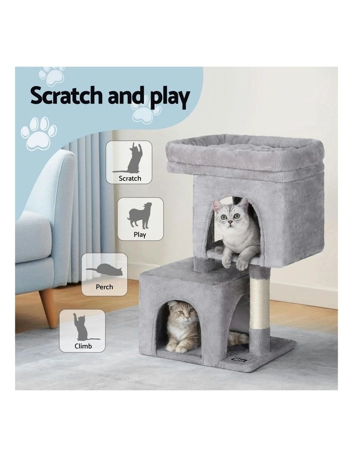 Tower Scratching Cat Tree House 67cm in Light Grey image 5