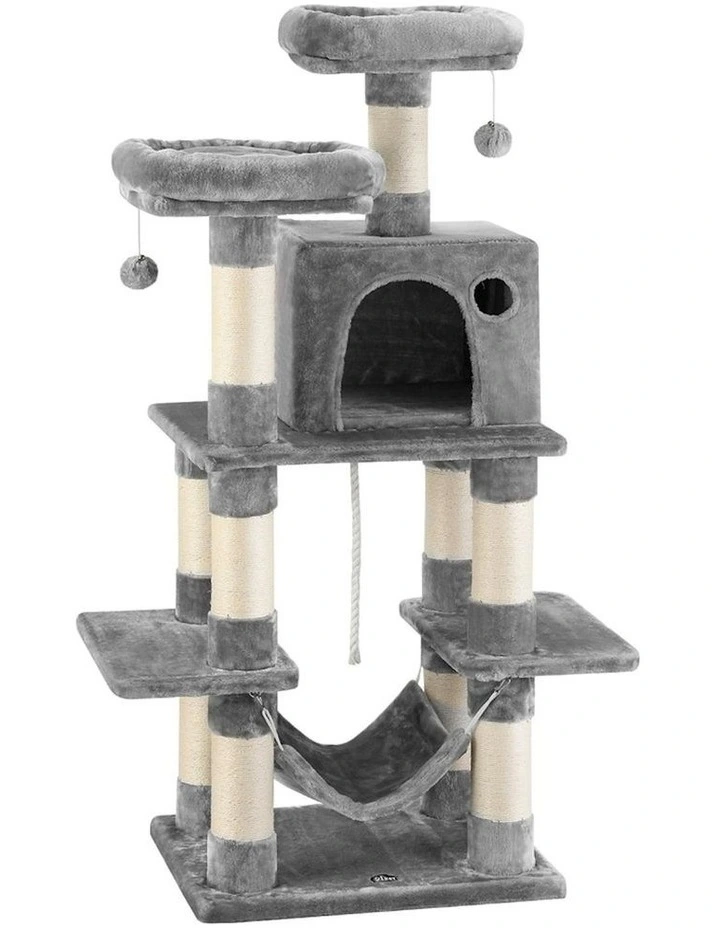 Scratching Tower Cat Tree House 145cm in Light Grey image 1