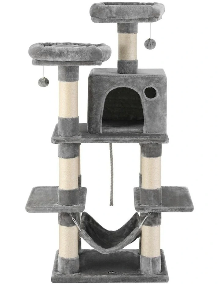 Scratching Tower Cat Tree House 145cm in Light Grey image 2