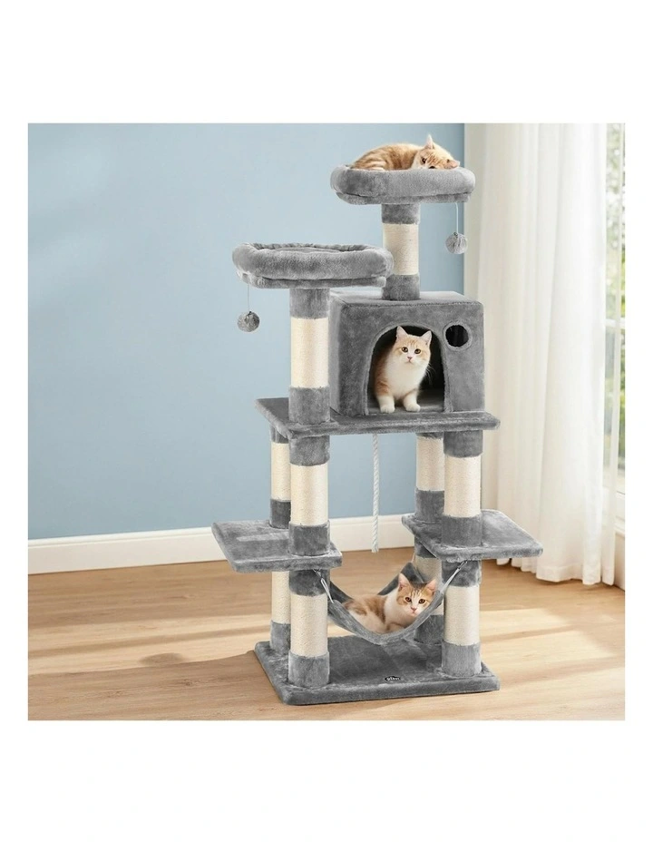 Scratching Tower Cat Tree House 145cm in Light Grey image 3