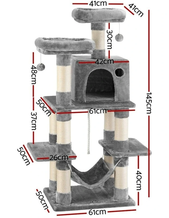 Scratching Tower Cat Tree House 145cm in Light Grey image 4
