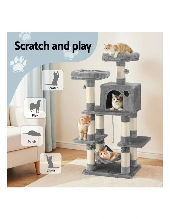 Scratching Tower Cat Tree House 145cm in Light Grey image 5