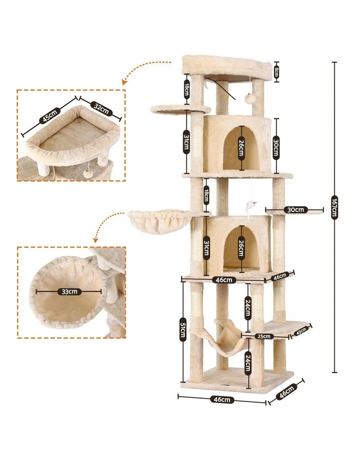 Scratching Tower Large Cat Tree House 167cm in Beige image 4
