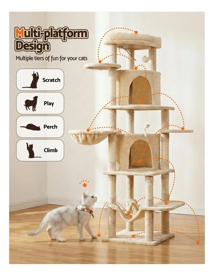 Scratching Tower Large Cat Tree House 167cm in Beige image 5