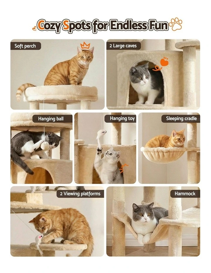 Scratching Tower Large Cat Tree House 167cm in Beige image 7
